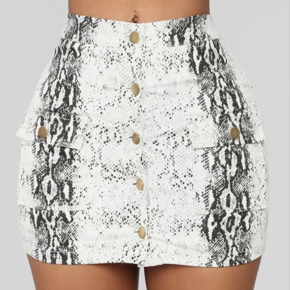 Fashion Nova Snake Print Button-Up Mini Skirt
